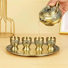 Retro Zinc Alloy Tea Set, Creative Brewing Bule, cor de cobre, Kung Fu Tea Brewing, ornamentos decorativos, 6 pcs