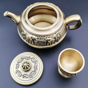 Retro Zinc Alloy Tea Set, Creative Brewing Bule, cor de cobre, Kung Fu Tea Brewing, ornamentos decorativos, 6 pcs