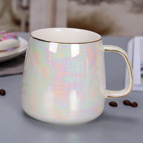 Caneca do punho do ouro do esmalte pérola, Arco-íris avançado vitrificado copo de café cerâmico, Xícara nórdica simples, presente novo do drinkware, moda